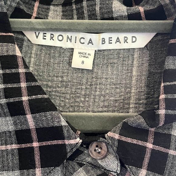 Veronica Beard Sierra Black Gray Pink Plaid Shirt Dress, Size 8 - Picture 4 of 8